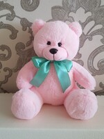 Soft toy teddy bear with bow, pink