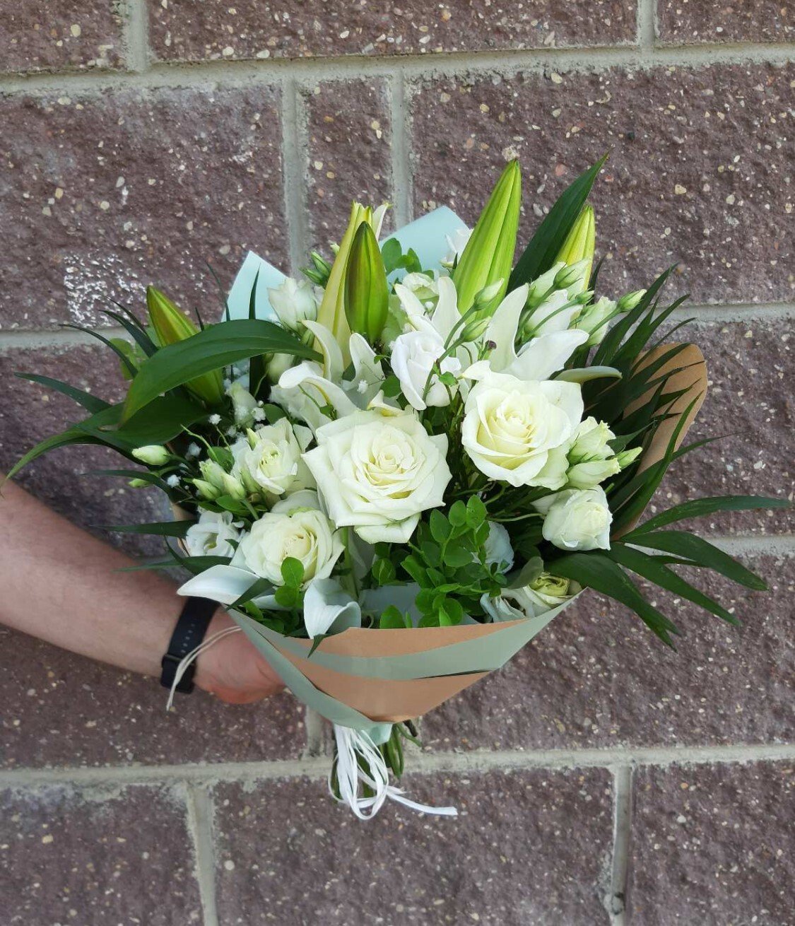 bouquet of white lilies and roses