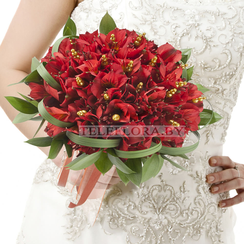 Wedding bouquet of alstroemeria 'Passion'