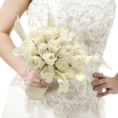 Bridal Calla& White Roses Bouquet "Snowflake"