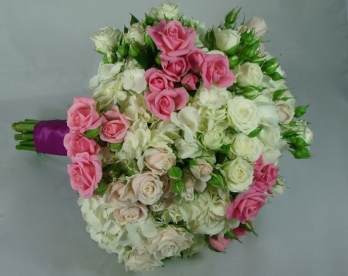 Bridal White Hydrangea& Pink Spray Roses Bouquet