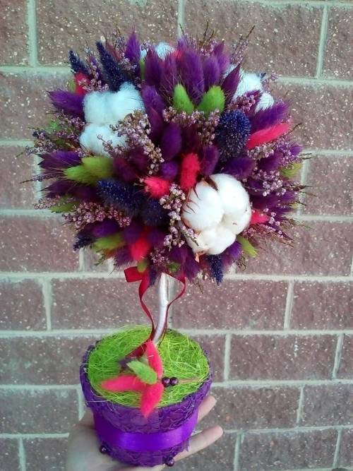 Multi-colored lavender& lagurus flowers in a Hat Box "Autumn Notes"