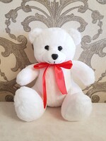 Soft toy teddy bear with bow, white