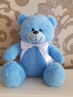 Soft toy teddy bear with bow, blue