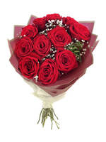 Bouquet of 11 red roses with gypsophila